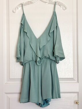 She and Sky Romper, Blue, Cut Out Sleeves